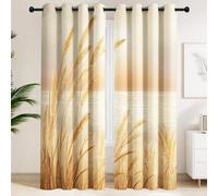 Wheat Eyelet Curtains, 29.5" x 65", Blackout Window Curtains, Wheat Ears Sunset Sea, Natural Country Warm-toned, Golden Yellow Printed Curtain Pair for Dining Room Living Room Autumn Decor