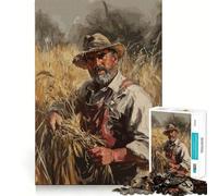 Wheat Field Farmer Adults 1000 Pieces Puzzle Mind Training Fun Burr Free Clean Cut Pieces Heartwarming Gathering Activity (38x26cm)