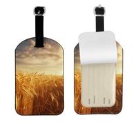Wheat Field Leather Luggage Tag - Personalized PU Leather Travel Bag ID Tag, Double-Sided Design, Privacy Protection, Ideal Travel Accessory