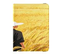 Wheat Field Man with White Hat Leather Passport and Vaccine Card Holder Combo Passport Case Travel Documents Wallet Passport Holder Case for Men and Women Waterproof