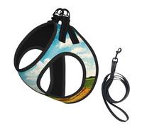 Wheat Field Print Adjustable Harness Leash Set For Cats And Dogs, Soft Breathable Kitten Puppy Mesh Vest With Reflective Design, Escape-Proof Lead For Small Pets Walking Training