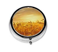 Wheat Field Print Pill Box for Pocket Round Pill Box 3 Compartment Decorative Portable Travel Pill Holder Tablet Vitamin Organizer Mini Pill Case(2pcs)