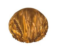 Wheat Field Print Reusable Bath Shower Caps For Women Long Hair,Double Layer Bathing Shower Hat