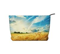 Wheat Field Printed Makeup Bag Corduroy Travel Cosmetic Bags Cosmetic Case Toiletry Bag Organizer for Women Mom Girls
