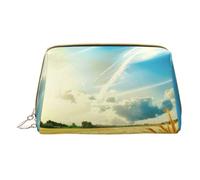 Wheat Field Printed Small Makeup Bag Portable Leather Make up Bag Travel Zipper Cosmetic Bags Organizer for Women