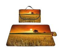 Wheat Field Sunset Picnic Blanket,100x150cm Picnic Blanket,Large Picnic Blanket with Carrying Handle,Outdoor Picnic Rugs with Waterproof Backing,Machine Washable for Camping,Beach,Grass,Garden