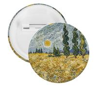 Wheat Fields And Cypress Trees Badge Metal Round Pins, Lightweight Brooch for Backpack, Fashion Button Pins Badge for Shirts, Jackets, Shawl Coat, Unisex, 5PCS, Tinplate, metal round pins
