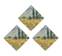 Wheat Fields And Cypress Trees Car Air Freshener, 3 Pcs Rhombus Hanging Air Freshener Cards, Long Lasting Fragrance Scented Cards for Car, Home, Office White-style