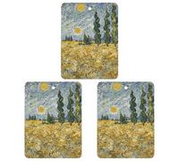 Wheat Fields And Cypress Trees Car Air Freshener, 3 Pcs Square Hanging Air Freshener Cards, Long Lasting Fragrance Scented Cards for Car, Home, Office Gray-style