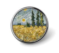 Wheat Fields And Cypress Trees Round Lapel Pins Backpack Pin Cute Brooch Decoration Brooches for Women Men Fashion Button Badges for Hat Backpacks Purses Jackets Shirt Suit