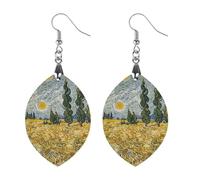Wheat Fields And Cypress Trees Wooden Earrings for Women, Vintage Elegant Wood Jewelry, Lightweight Earrings for Wedding, Party, Everyday Jewelry Gift, Love, Wood, wood