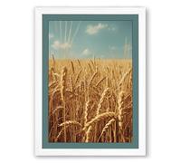 Wheat Fields at Golden Hour Rustic Framed Wall Art Print A4 (29.7×21cm) White, Wall Decor for Living Room, Bedroom, Office & Home, Ready to Hang, Art Gift