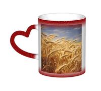 Wheat Harvest Coffee Mug with Handle 11 Oz, Color Changing Cups In The Sky, Heat Sensitive Magic Funny Art Mug, Unique Coffee Tea Cup Porcelain Mugs Gift for Women Men Red