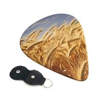 Wheat Harvest Guitar Picks 6 Pack with Leather Guitar Pick Holder Keychain, Plectrum Key Fob Cases Bag, Abstract Art Plectrum for Acoustic Electric Guitar, Ukulele 0.96mm