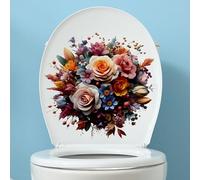 Wheat Rose Flower Toilet Cover Sticker Decals,Fish Bird Flower Leaf Waterproof Toilet Lid Tank Seat Decals Cistern Self-Adhesive Bathroom Wall Sticker