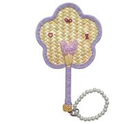 Wheat Straw Hand Fan, Handmade Fan with Bracelet, Fan with Purple Edge, Wall Decoration Hand Fan, Vintage Fan, for Wall Decoration, Weddings, Birthday Gifts, 15 x 25 cm (Purple-1)