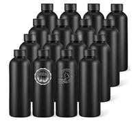WHEATHUSK 16 Pack Stainless Steel Insulated Water Bottle 17oz Blank Double Wall Vacuum Thermal Sports Bottle Personalized Powder Coated Bulk for Laser Engrave, Black