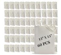 WHEATHUSK 60 Pack Sublimation Tote Bags Blank Canvas Reusable Polyester Grocery Bags for Heat Transfer Vinyl DIY Crafting White, 13x15 Inch