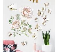 WheatThrive 12PCS 3D Butterfly and Rose Flower Wall Stickers, DIY Removable PVC Decals for Home Room Decor, Waterproof Art Mural