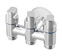 WheatThrive 3 Way Diverter Valve, Angle Stop Valve, Water Splitter, Inlet 3 Outlet, Brass Construction, Easy Install, for Washing Machine, Dishwasher, Shower, Silver