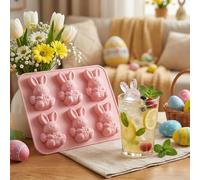 WheatThrive 3D Rabbit Ice Cube Mold, Bunny Silicone Mould, Easter Baking Tray, Flexible Non-Stick for Chocolate, Candy, Jelly, Pink