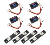 WheatThrive 4-Pack LED Digital Voltmeter Ammeter DC 0-100V 50A with Shunt, Dual Display Red Blue for Car Solar Battery Monitor