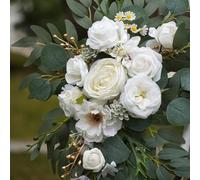 WheatThrive Artificial Flower Swag, Wedding Arch Decor, White Peony Garland, Realistic Silk Flowers for Reception, 2 Pack