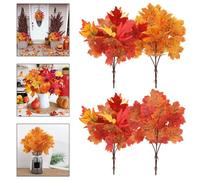 WheatThrive Artificial Maple Leaves, Fake Autumn Foliage, Fall Decor, 40cm Realistic Branches for Halloween Thanksgiving, 4 Pack Orange Red Yellow