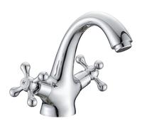 WheatThrive Bathroom Tap, Basin Mixer, Swivel Spout, Hot Cold Water, Brass Chrome Finish, Double Handle Sink Faucet for Kitchen