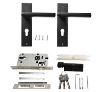 WheatThrive Black Mortise Door Lock Set with Handle and Keys for Wooden Doors, 5.8cm Center Distance, Anti-Collision Silent Latch, Bedroom/Home Interior Use