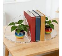 WheatThrive Clear Acrylic Bookends, Wave-Shaped Book Stand, Non-Slip Book Holders, Heavy Duty for Large Books, Transparent Desktop Organizer for Office, School, Home Library, 6x6x6 Inch, 1 Pack