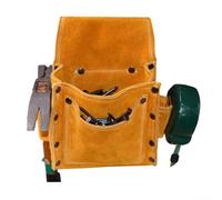WheatThrive Cowhide Waist Tool Bag Heavy Duty Leather Holster for Drills Screws Nails - Anti-Cut Work Pouch with Reinforced Structure 18x14x7cm