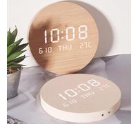 WheatThrive Digital Wall Clock,LED Clock,Temperature Date Display,Silent Alarm,MDF Wood Design,Bedroom Living Room Decor