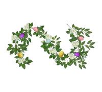 WheatThrive Easter Vine Garland with Eggs Daisies and Bunnies, Artificial Spring Decor for Fireplace Mantel Wall Hanging, Green 170cm