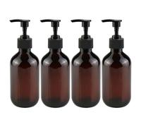 WheatThrive Empty Dispenser Bottles, Refillable Soap Containers, 300ml Bottles for Shampoo, Lotion, Body Wash, Easy Press, 4 Pack, Green Brown