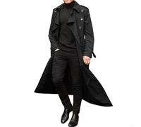 WheatThrive Men's Loose Fit Winter Long Trench Coat Vintage Style for Formal and Casual Use (L Black)