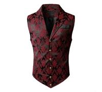 WheatThrive Mens Victorian Style Waistcoat Retro Steampunk Single Breasted Vest for Business Formal Wedding and Casual Outfits (2XL Red)