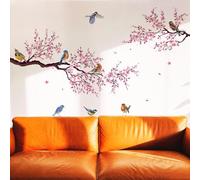 WheatThrive Removable Cherry Blossom Flower Tree Wall Decals, PVC Self-Adhesive Wall Stickers for Living Room Bedroom Office Decor, 30x60cm 2-Pack