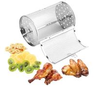 WheatThrive Stainless Steel Rotating Grill Basket, 360 Degree Roasting Cage for Electric Oven, Vegetable Meat Cooker, Silver, 14x18cm