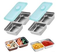 WheatThrive Stainless Steel Snack Containers with 2 Compartments, 2 Pcs Reusable Snack Containers Bento Lunch Box Salad Dressing Containers Set with Silicone Lids for Lunch, Bento Boxes