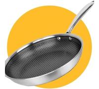 WheatThrive Stainless Steel Wok, Non-Stick Frying Pan, 30cm Round Bottom Wok, Honeycomb Surface, Dishwasher Safe, Induction Compatible, Silver