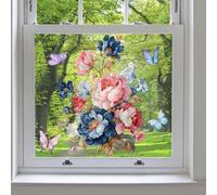 WheatThrive Vintage Peony Window Clings, Floral Butterfly Decals, Static Glass Stickers for Home Decor, Reusable Privacy Film, 40x30cm