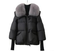 WheatThrive Women's Jacket, 816 Winter Down Cotton Jacket for Women Short Korean Style, Thick Padded Coat with Large Collar for Ladies(M Black)