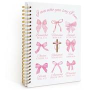 Wheatwin Bible Journal, Coquette Pink Bow Notebook Journals, Christian Gifts for Women, Coquette Office Supplies, Bible Notebooks for Note Taking，I am Beautiful Hardcover Spiral Notebook 5.5x8.3