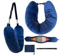 WheComd Stuffable Neck Pillow, Stuffable Travel Pillow with Clothes, Portable Pillows for Airplane Train Car, Holds 3+ Days of Travel Essentials Storage Bag, Soft Velvet Neck Pillow Cover (Sea Blue)