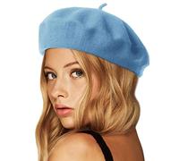 Wheebo Wool Beret Hat,Solid Color French Style Winter Warm Cap for Women Girls Lady - Azure - One Size