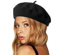 Wheebo Wool Beret Hat,Solid Color French Style Winter Warm Cap for Women Girls Lady - Black - One Size