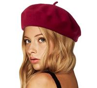 Wheebo Wool Beret Hat,Solid Color French Style Winter Warm Cap for Women Girls Lady -Burgundy- One Size