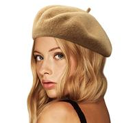 Wheebo Wool Beret Hat,Solid Color French Style Winter Warm Cap for Women Girls Lady - Camel- One Size