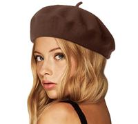Wheebo Wool Beret Hat,Solid Color French Style Winter Warm Cap for Women Girls Lady (Chocolate)